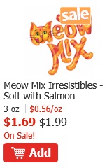 $1.00 off any TWO (2) bags of Meow Mix Irresistibles® Cat Treats
