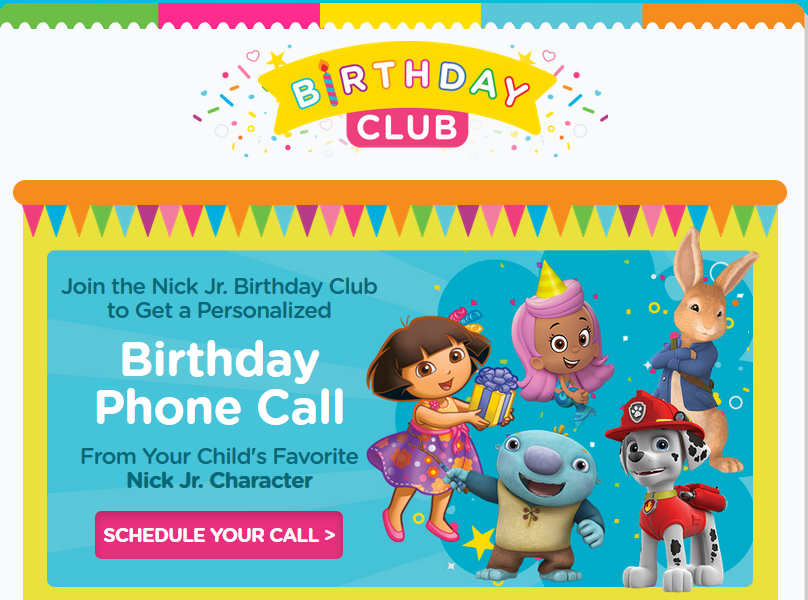 Nick Jr. Birthday Club – Free Personalized Birthday Call!