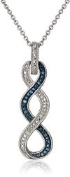 Beautiful Sterling Silver Blue and White Diamond Twist Pendant Necklace (Only $36.75)