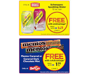Giant Eagle & getGO – Free Schweppes & Mentos Caramels