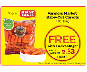 Free Bag of Farmers Market Baby-Cut Carrots at Giant Eagle