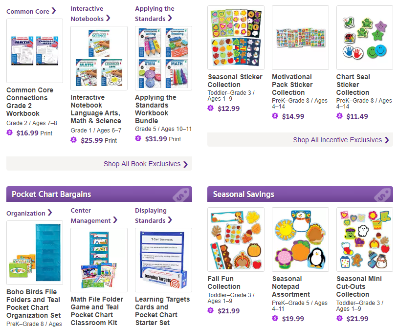 Save Up To 55% on teacher resources including books, pocket charts, decoratives, stickers, incentives, and more!