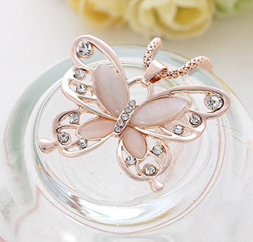 Lady Rose Gold Opal Butterfly Pendant Necklace ONLY $2.39