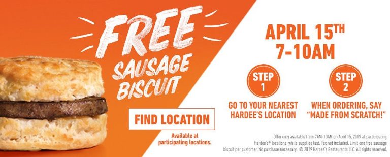 Free Sausage Biscuit at Hardee’s on April 15th