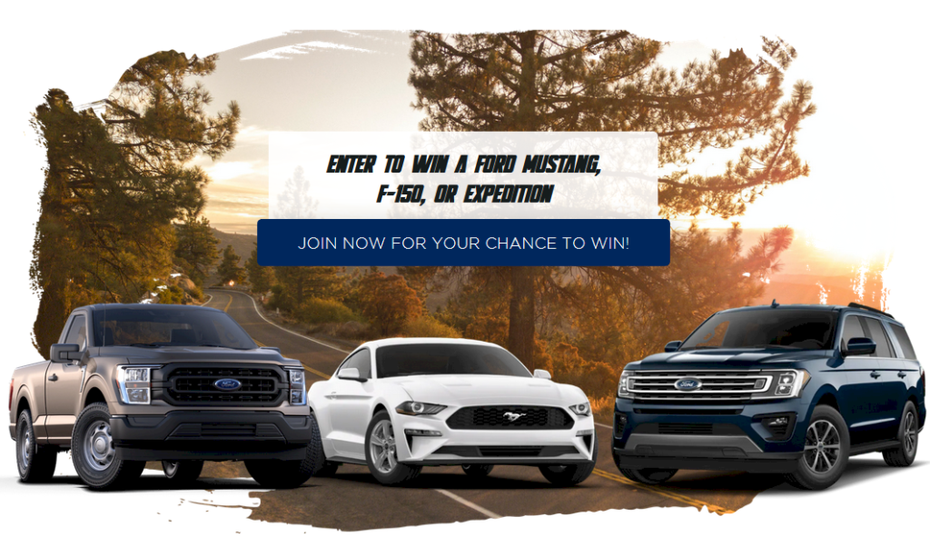 Enter To Win A Ford Mustang, F-150, Or Expedition