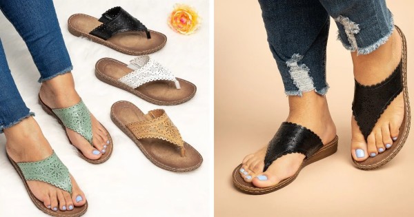 Boho Laser Cut Comfort Thong Sandals ONLY $26.99 (Reg $50)