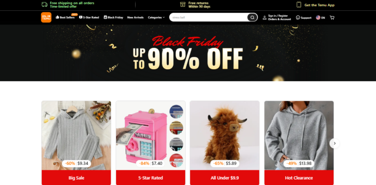 TEMU 90% Off Black Friday Deals + Free Shipping