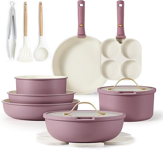 CAROTE 19pcs Pots And Pans Set With Removeable Handles